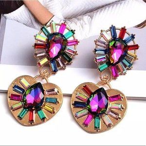 Heart rainbow earrings multicolored gold iridescent bright colorful